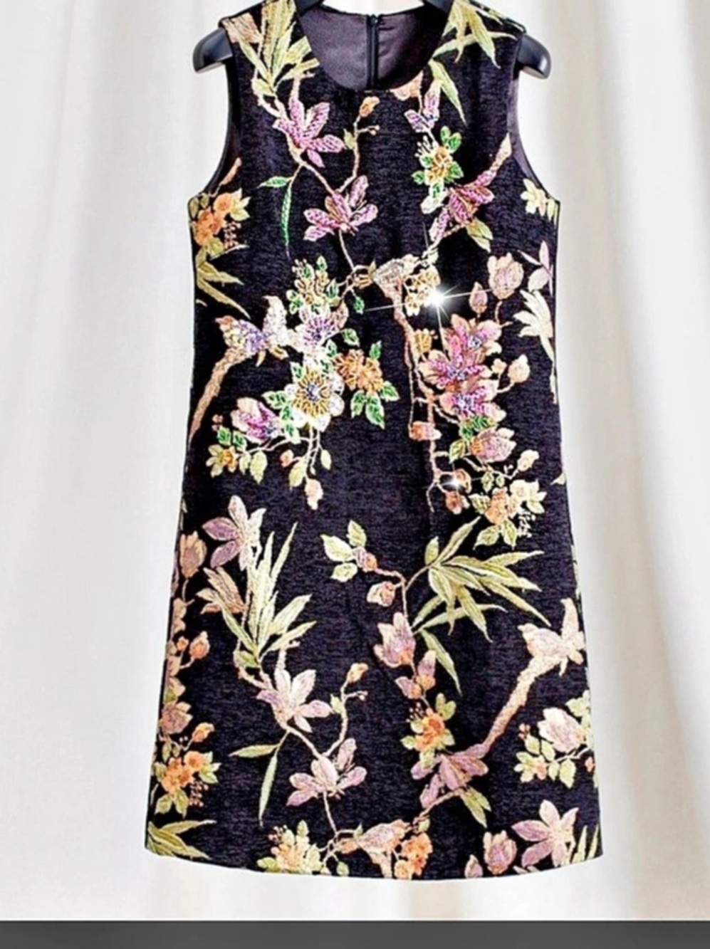 Floral Embroidered Mini Dress in Black & Pink